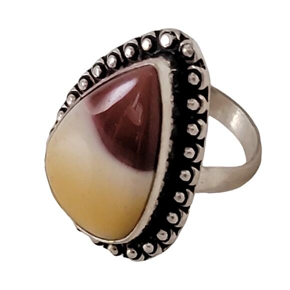 Sterling Silver Yellow and Brown Agate Ring – Statement Jewelry – Size 8.5 - Picture 1 of 15